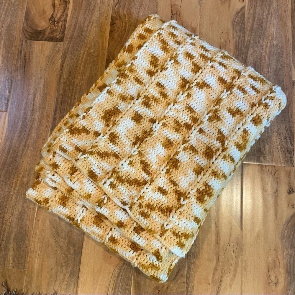 Vintage Handmade Crochet Afghan Throw Blanket 96” x 70”Multicolor Chunky Large